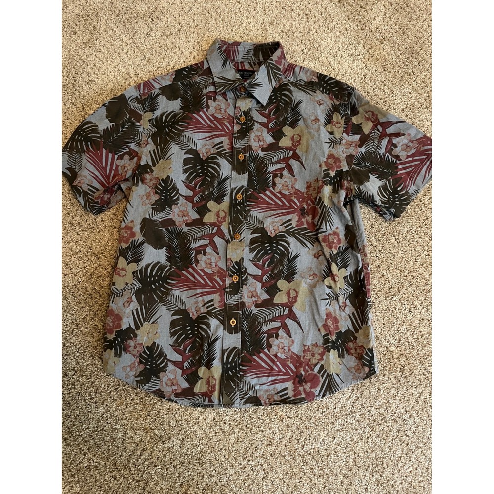 UNTUCKit Mens Button Front Shirt Small Blue Tropical Floral Short Sleeve